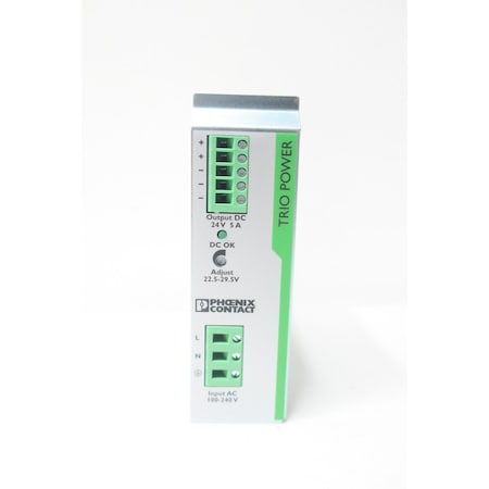 Phoenix Contact Power Supply, 100 to 240V AC, 24V DC, 120W, 5A, DIN Rail 2866310 TRIO-PS/1AC/24DC/5